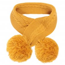 SC12-M: Mustard Cable Knit Scarf w/Pom Poms